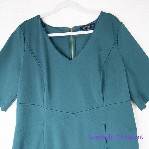 New! Eloquii 9 to 5 Stretch Work Dress dark emerald Green‎ sheath, size 18 - Picture 5 of 16